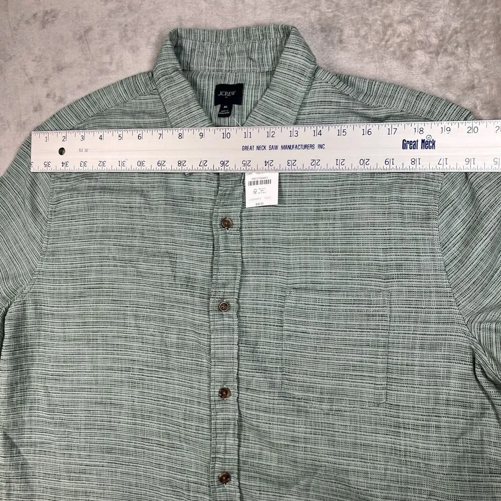 J Crew Mens XL Short Sleeve‎ Slub Dobby Shirt Sage Green Woven Button Up Resort